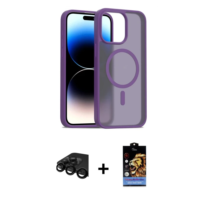 ieg™ iPhone 15 Pro Kılıf Siluet Minimal Prime - Siyah Buffer Hayalet Cam Ekran Koruyucu + Siyah Raze Metal Kamera Lens