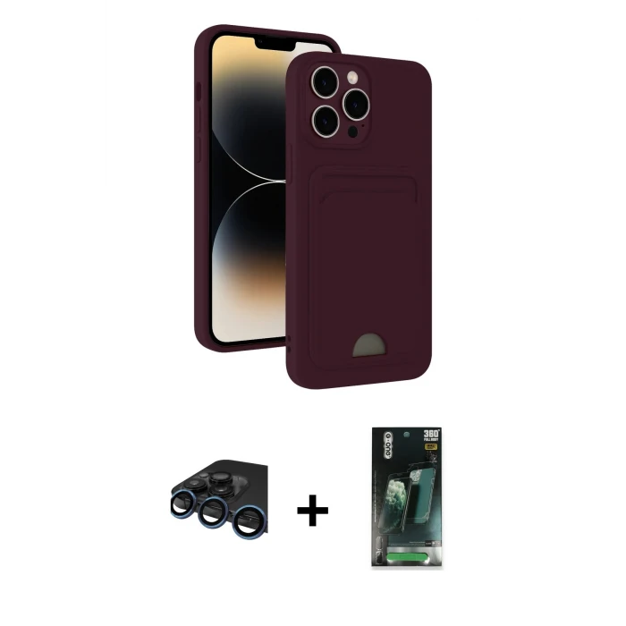 ieg™ iPhone 15 Pro Kılıf Vadi Çizgi Prime - Siyah 360 Mat Full Body Arka Koruyucu + Raze Metal Kamera Lens - LT