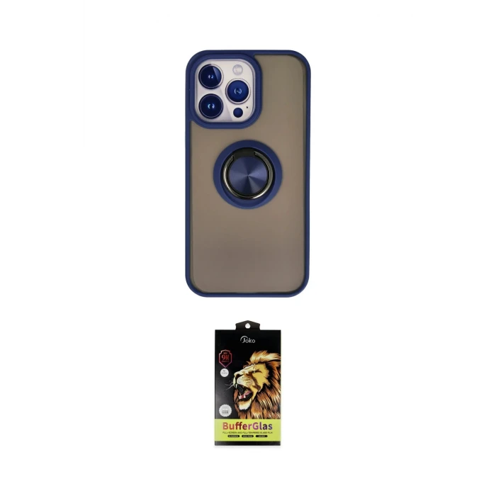 ieg™ iPhone 15 Pro Kılıf Yörünge Çizgi - Siyah Buffer Cam Ekran Koruyucu