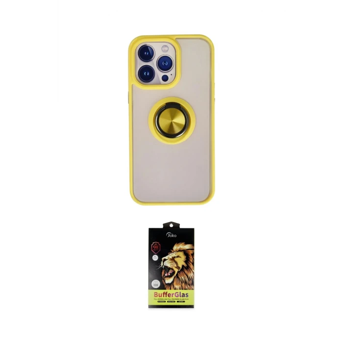 ieg™ iPhone 15 Pro Kılıf Yörünge Çizgi - Siyah Buffer Cam Ekran Koruyucu