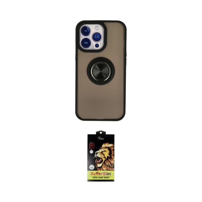 ieg™ iPhone 15 Pro Kılıf Yörünge Çizgi - Siyah Buffer Cam Ekran Koruyucu