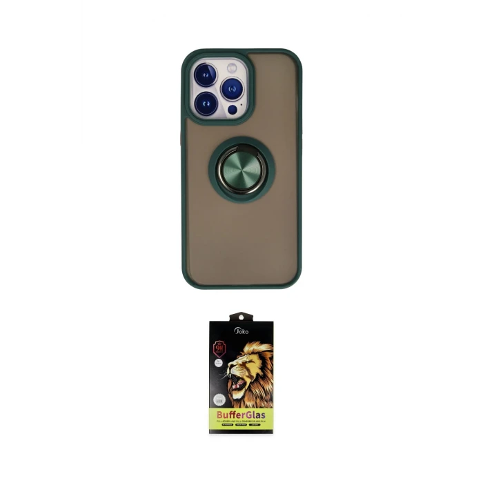 ieg™ iPhone 15 Pro Kılıf Yörünge Çizgi - Siyah Buffer Cam Ekran Koruyucu