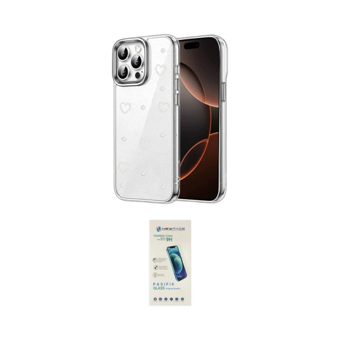 ieg™ iPhone 15 Pro Kılıf Yörünge Form - Şeffaf Pasifik Cam Ekran Koruyucu