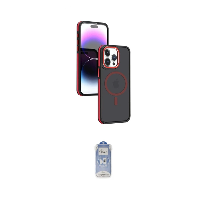 ieg™ iPhone 15 Pro Kılıf Yörünge Klasik - Siyah Joko Magic 5D Cam