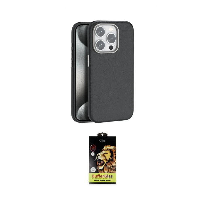 ieg™ iPhone 15 Pro Kılıf Zirve Modern Prime - Siyah Buffer Cam Ekran Koruyucu