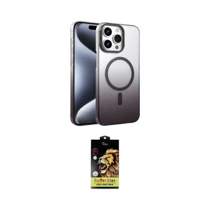 ieg™ iPhone 15 Pro Max Kılıf Ahenk Doku Özel Seri - Siyah Buffer Cam Ekran Koruyucu