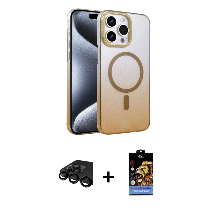 ieg™ iPhone 15 Pro Max Kılıf Ahenk Doku Özel Seri - Siyah Buffer Hayalet Cam Ekran Koruyucu + Siyah Raze Metal Kamera Lens
