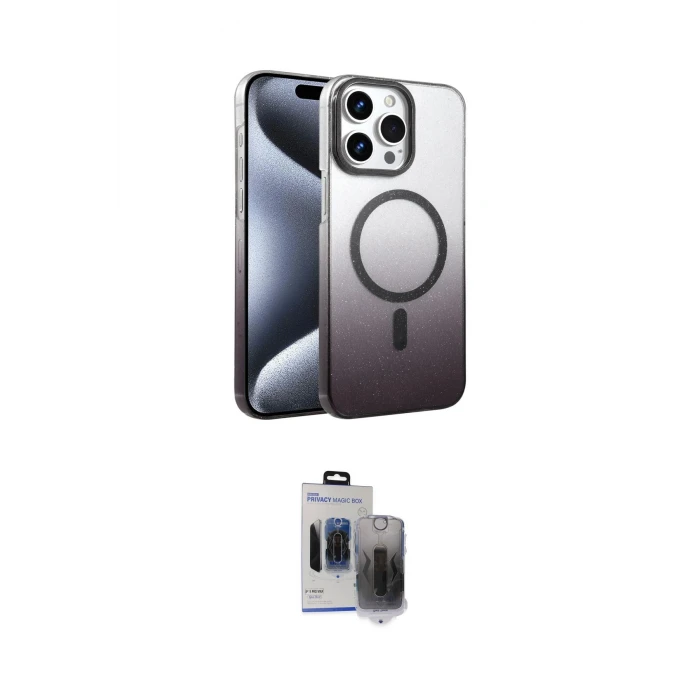 ieg™ iPhone 15 Pro Max Kılıf Ahenk Doku Özel Seri - Siyah Vanessa Magic Hayalet Cam