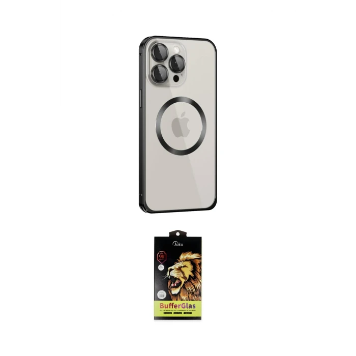 ieg™ iPhone 15 Pro Max Kılıf Ahenk Işık Serisi - Siyah Buffer Cam Ekran Koruyucu