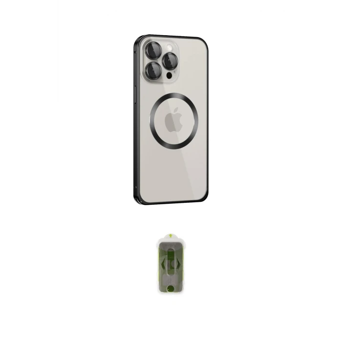 ieg™ iPhone 15 Pro Max Kılıf Ahenk Işık Serisi - Siyah Joko Magic 5D Hayalet Cam