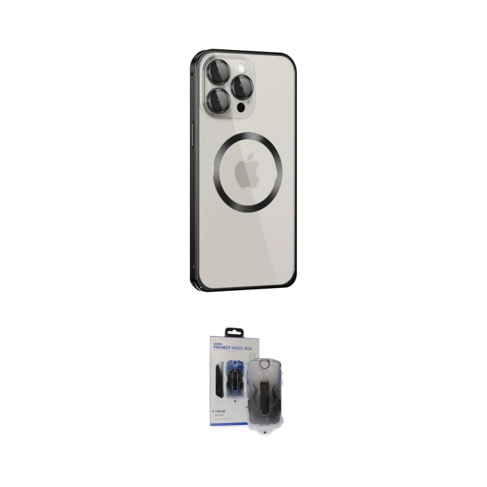 ieg™ iPhone 15 Pro Max Kılıf Ahenk Işık Serisi - Siyah Vanessa Magic Hayalet Cam