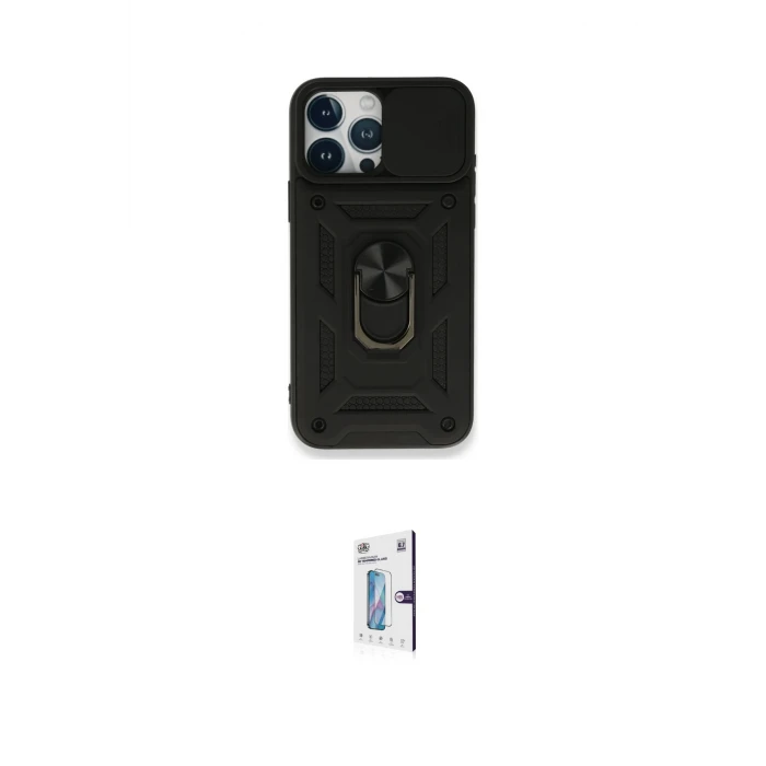 ieg™ iPhone 15 Pro Max Kılıf Ahenk Klasik - Siyah Bilvis 0.18mm Plus Cam Ekran Koruyucu