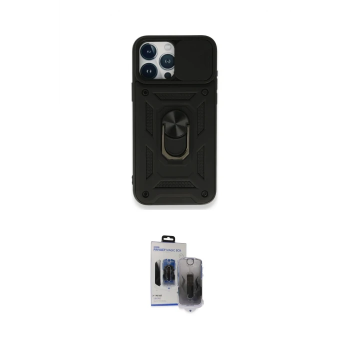ieg™ iPhone 15 Pro Max Kılıf Ahenk Klasik - Siyah Vanessa Magic Hayalet Cam