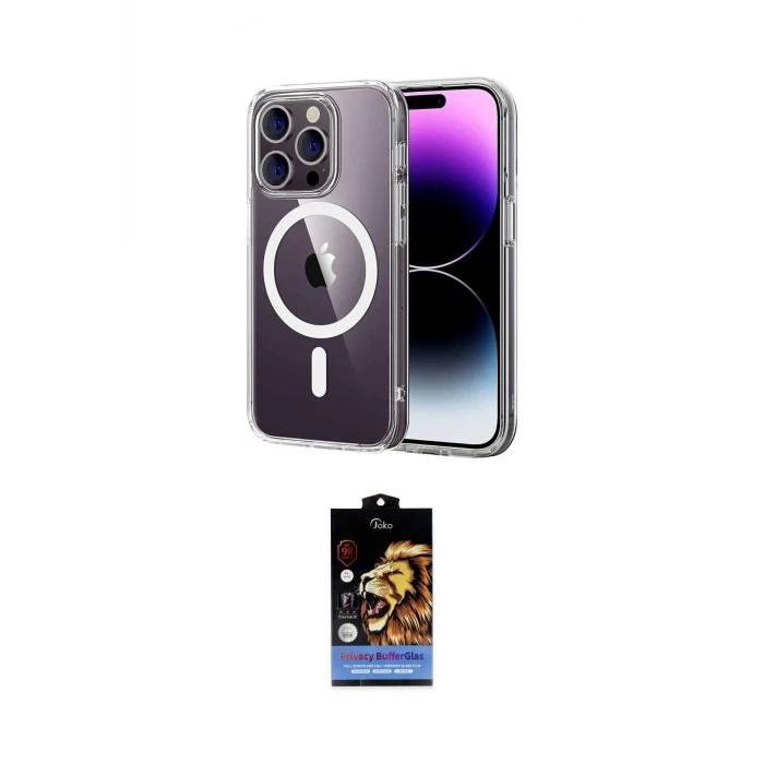 ieg™ iPhone 15 Pro Max Kılıf Ahenk Minimal Serisi - Siyah Buffer Hayalet Cam Ekran Koruyucu