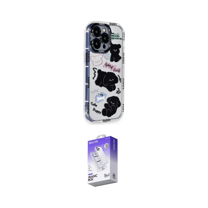 ieg™ iPhone 15 Pro Max Kılıf Ahenk Modern Serisi - Siyah Bilvis 5in1 3D Magic Cam Ekran Koruyucu