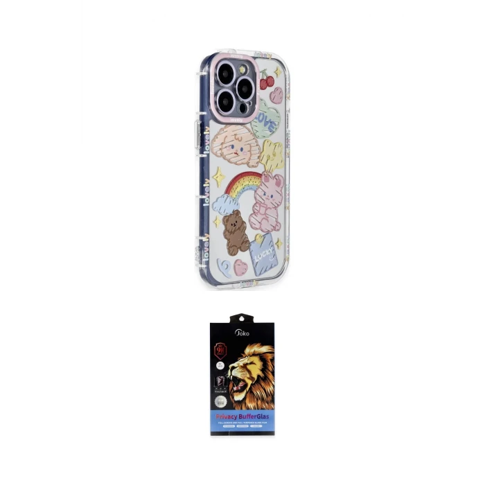 ieg™ iPhone 15 Pro Max Kılıf Ahenk Modern Serisi - Siyah Buffer Hayalet Cam Ekran Koruyucu