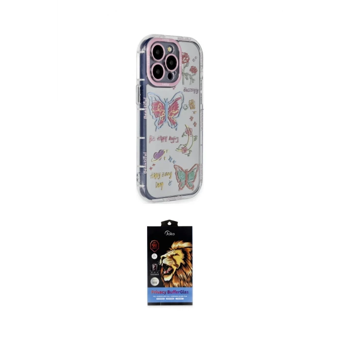 ieg™ iPhone 15 Pro Max Kılıf Ahenk Modern Serisi - Siyah Buffer Hayalet Cam Ekran Koruyucu