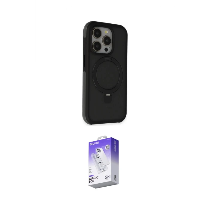 ieg™ iPhone 15 Pro Max Kılıf Ahenk Yansıma Özel Seri - Siyah Bilvis 5in1 3D Magic Cam Ekran Koruyucu