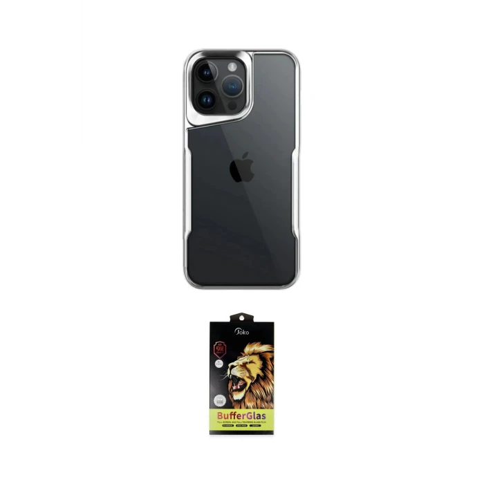 ieg™ iPhone 15 Pro Max Kılıf Akış Çizgi Koleksiyonu - Siyah Buffer Cam Ekran Koruyucu
