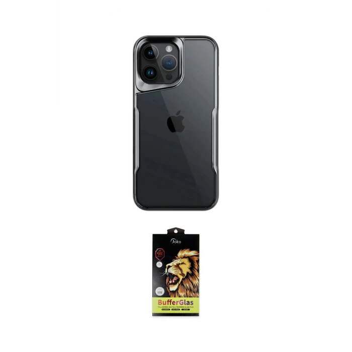 ieg™ iPhone 15 Pro Max Kılıf Akış Çizgi Koleksiyonu - Siyah Buffer Cam Ekran Koruyucu