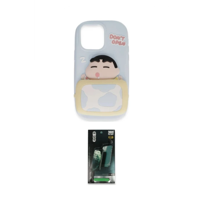 ieg™ iPhone 15 Pro Max Kılıf Akış Yansıma - Siyah 360 Mat Full Body Arka Koruyucu