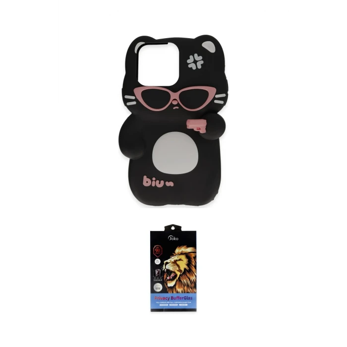 ieg™ iPhone 15 Pro Max Kılıf Akış Yansıma - Siyah Buffer Hayalet Cam Ekran Koruyucu