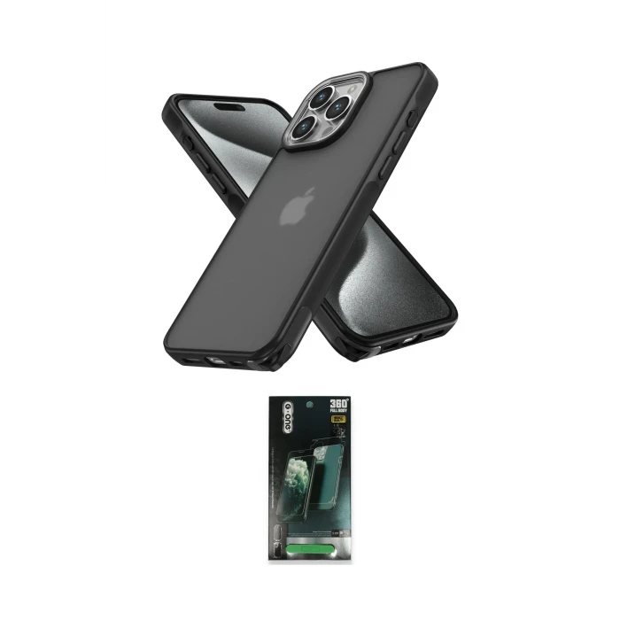ieg™ iPhone 15 Pro Max Kılıf Atlas Form - Şeffaf 360 Full Body Arka Koruyucu