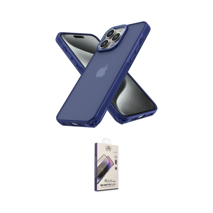 ieg™ iPhone 15 Pro Max Kılıf Atlas Form - Siyah Bilvis 3D Mat Cam Ekran Koruyucu