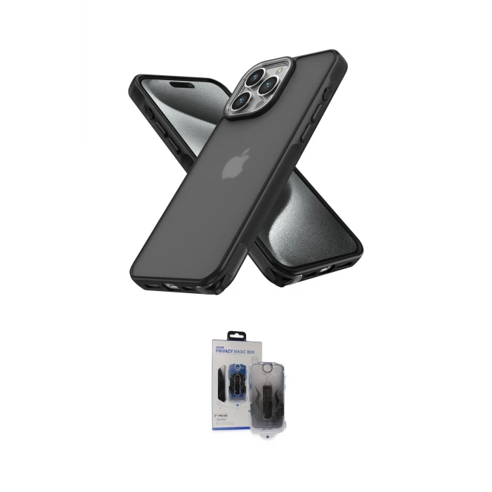 ieg™ iPhone 15 Pro Max Kılıf Atlas Form - Siyah Vanessa Magic Hayalet Cam