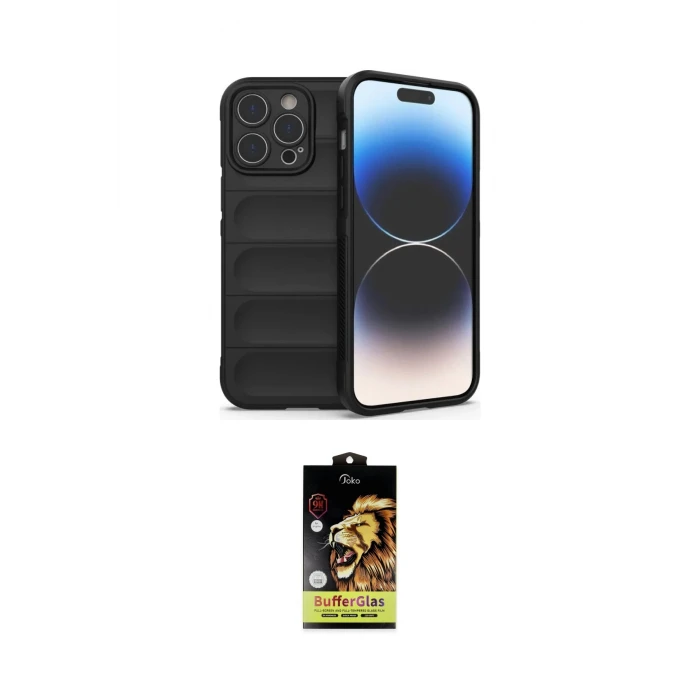 ieg™ iPhone 15 Pro Max Kılıf Atlas Koleksiyonu - Siyah Buffer Cam Ekran Koruyucu