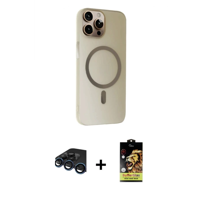 ieg™ iPhone 15 Pro Max Kılıf Çekirdek Modern Prime - Siyah Buffer Cam Ekran Koruyucu + Lacivert Raze Metal Kamera Lens