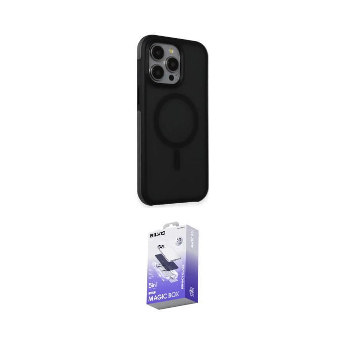 ieg™ iPhone 15 Pro Max Kılıf Çekirdek Yansıma Prime - Siyah Bilvis 5in1 5D Magic Hayalet Cam Ekran Koruyucu