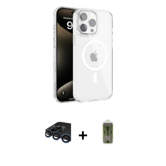 ieg™ iPhone 15 Pro Max Kılıf Doruk Doku Özel Seri - Siyah Joko Magic 5D Hayalet Cam + Raze Metal Kamera Lens - LT