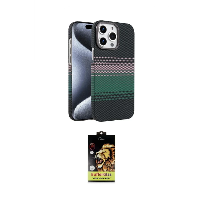 ieg™ iPhone 15 Pro Max Kılıf Doruk Serisi - Siyah Buffer Cam Ekran Koruyucu