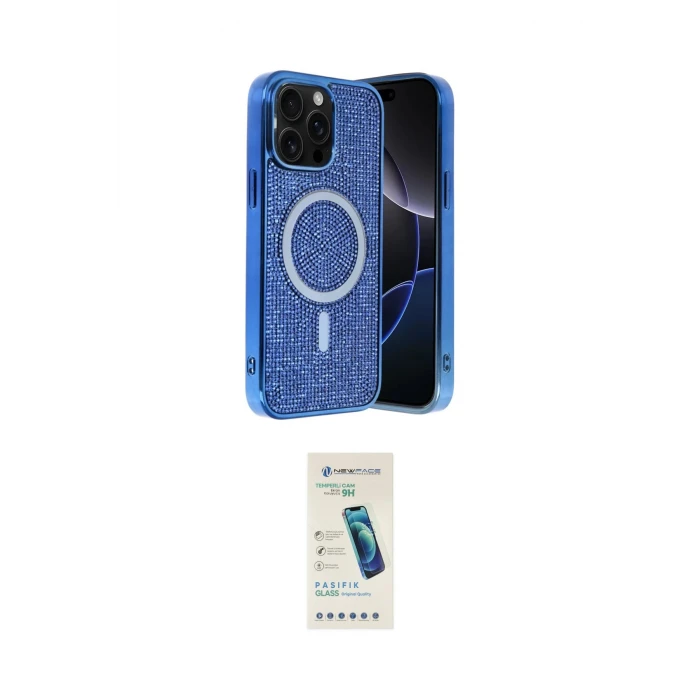 ieg™ iPhone 15 Pro Max Kılıf Eksen Çizgi - Şeffaf Pasifik Cam Ekran Koruyucu
