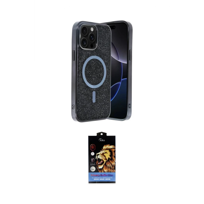 ieg™ iPhone 15 Pro Max Kılıf Eksen Çizgi - Siyah Buffer Hayalet Cam Ekran Koruyucu