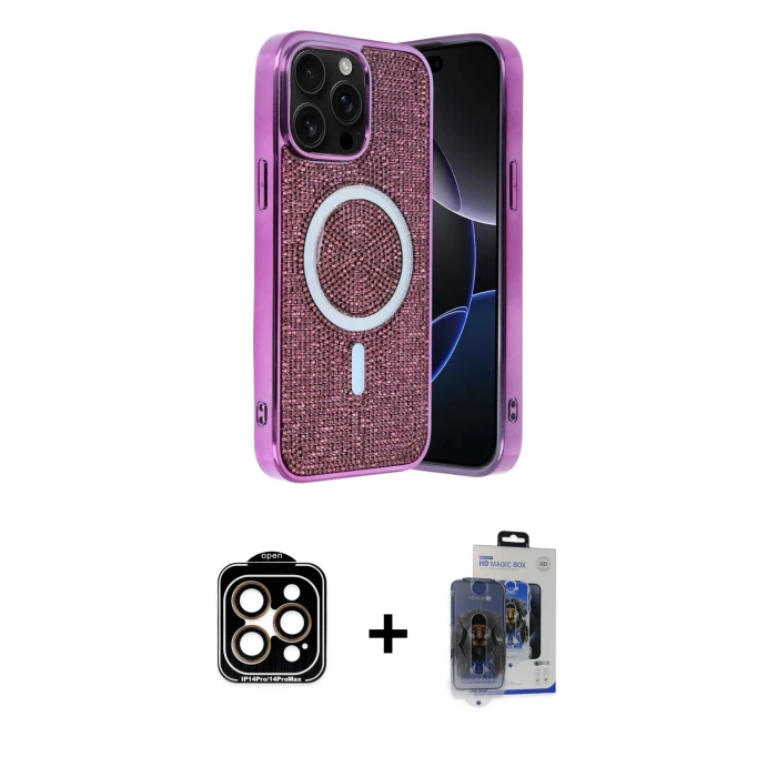 ieg™ iPhone 15 Pro Max Kılıf Eksen Çizgi - Siyah Vanessa Magic Cam + PVD Metal Kamera Lens - TU