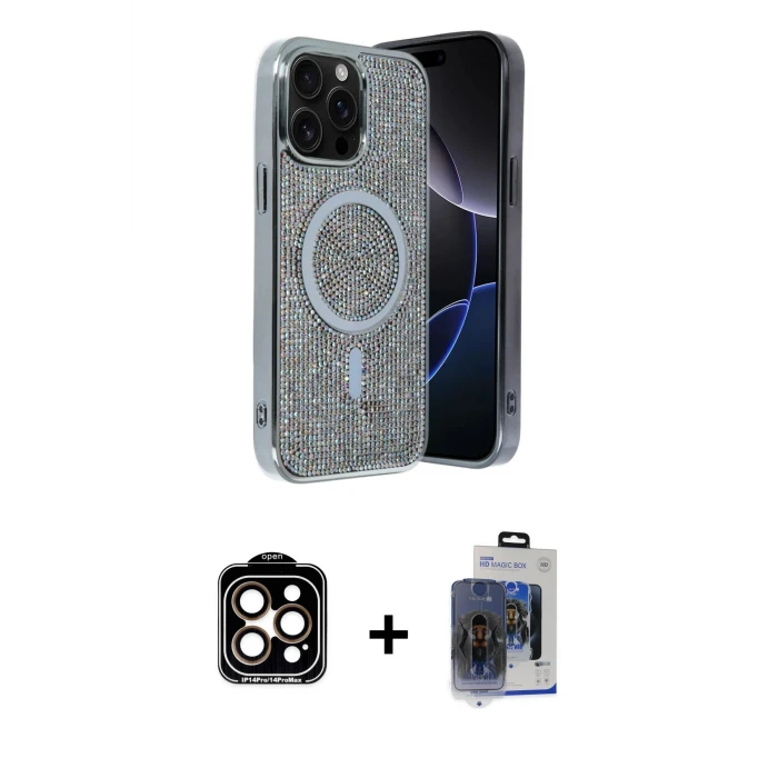 ieg™ iPhone 15 Pro Max Kılıf Eksen Çizgi - Siyah Vanessa Magic Cam + PVD Metal Kamera Lens - TU