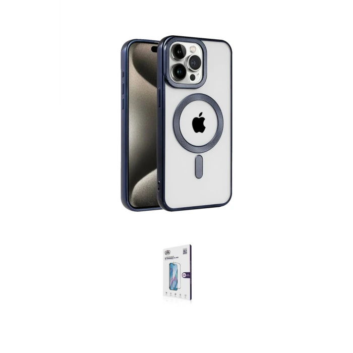 ieg™ iPhone 15 Pro Max Kılıf Eksen Form Koleksiyonu - Siyah Bilvis 0.18mm Plus Cam Ekran Koruyucu