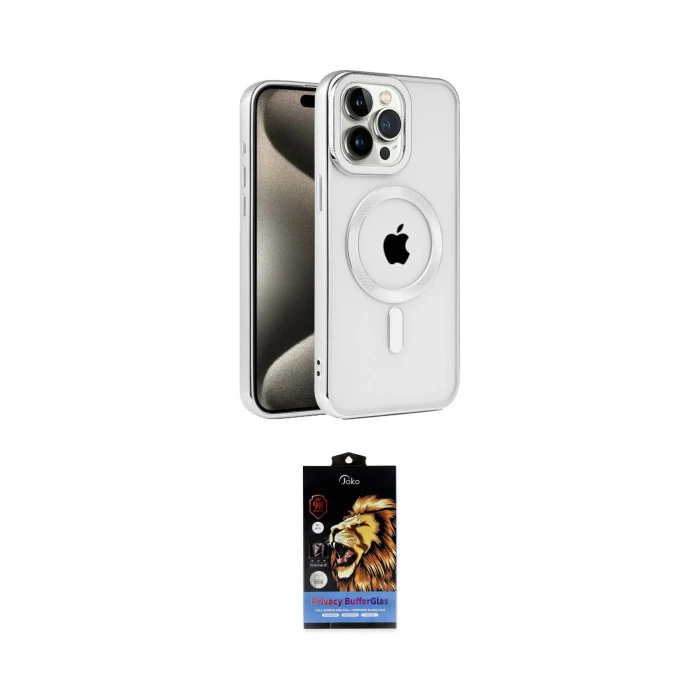 ieg™ iPhone 15 Pro Max Kılıf Eksen Form Koleksiyonu - Siyah Buffer Hayalet Cam Ekran Koruyucu