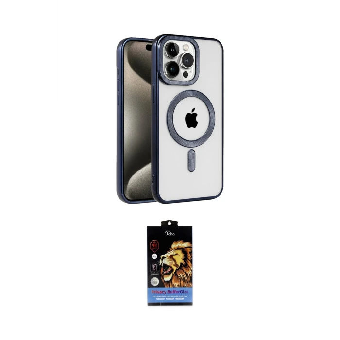 ieg™ iPhone 15 Pro Max Kılıf Eksen Form Koleksiyonu - Siyah Buffer Hayalet Cam Ekran Koruyucu