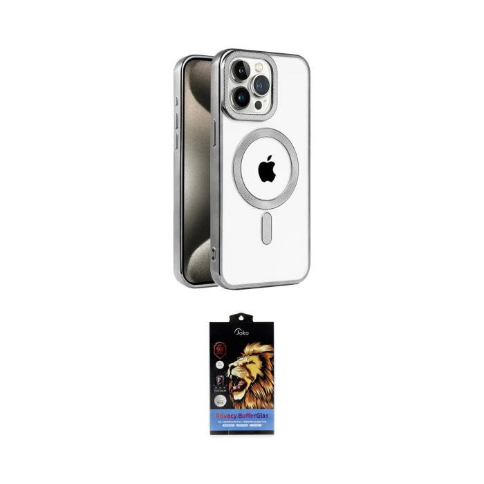 ieg™ iPhone 15 Pro Max Kılıf Eksen Form Koleksiyonu - Siyah Buffer Hayalet Cam Ekran Koruyucu