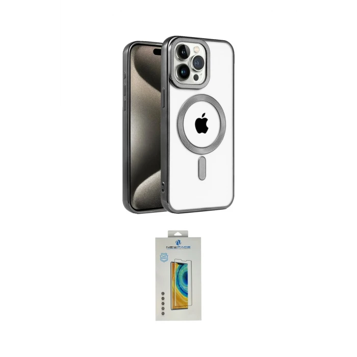 ieg™ iPhone 15 Pro Max Kılıf Eksen Form Koleksiyonu - Siyah Polymer Nano Ekran Koruyucu
