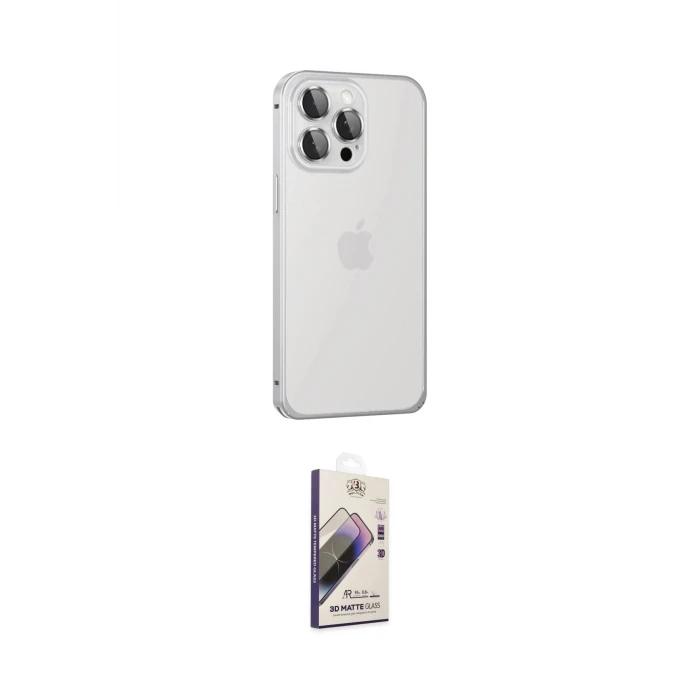 ieg™ iPhone 15 Pro Max Kılıf Eksen Form Serisi - Siyah Bilvis 3D Mat Cam Ekran Koruyucu