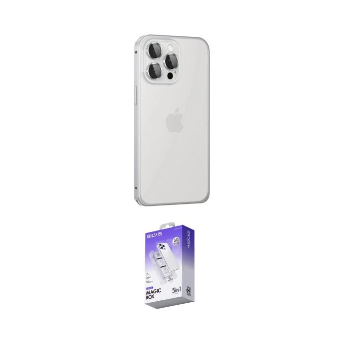 ieg™ iPhone 15 Pro Max Kılıf Eksen Form Serisi - Siyah Bilvis 5in1 3D Magic Cam Ekran Koruyucu