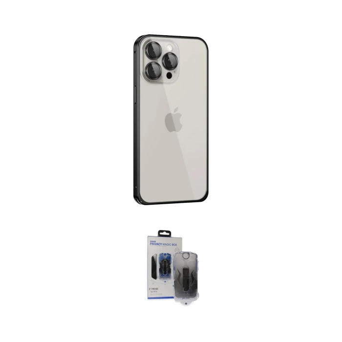 ieg™ iPhone 15 Pro Max Kılıf Eksen Form Serisi - Siyah Vanessa Magic Hayalet Cam