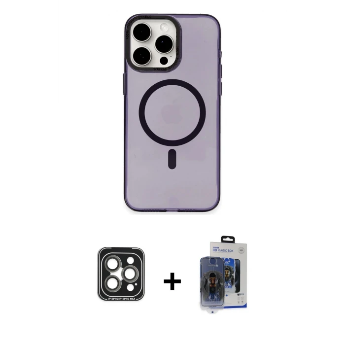 ieg™ iPhone 15 Pro Max Kılıf Eksen Işık Prime - Siyah Vanessa Magic Cam + PVD Metal Kamera Lens - GI