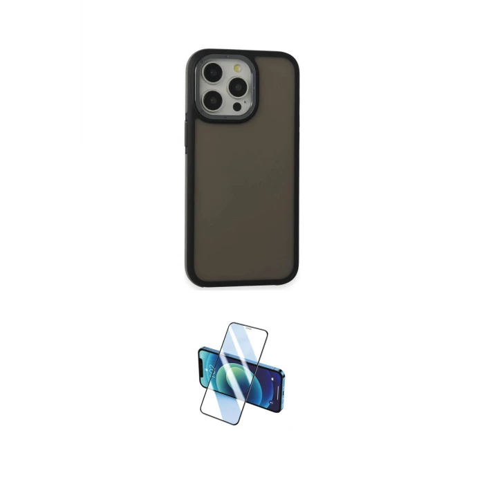 ieg™ iPhone 15 Pro Max Kılıf Eksen Işık - Siyah 3D Antistatik Seramik Nano Ekran Koruyucu