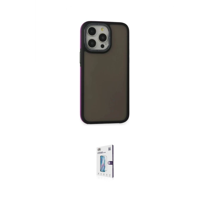 ieg™ iPhone 15 Pro Max Kılıf Eksen Işık - Siyah Bilvis 0.18mm Plus Cam Ekran Koruyucu