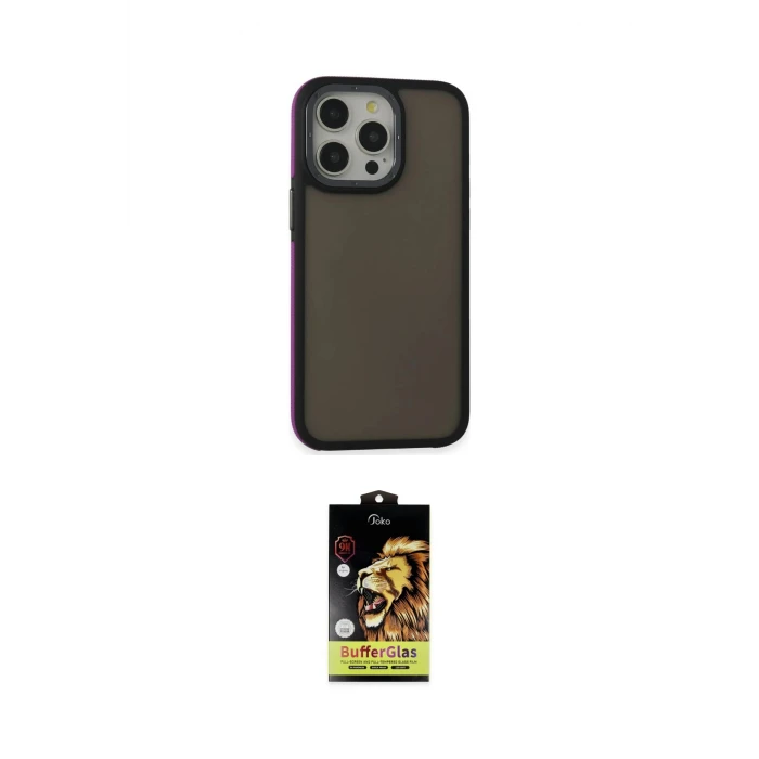ieg™ iPhone 15 Pro Max Kılıf Eksen Işık - Siyah Buffer Cam Ekran Koruyucu